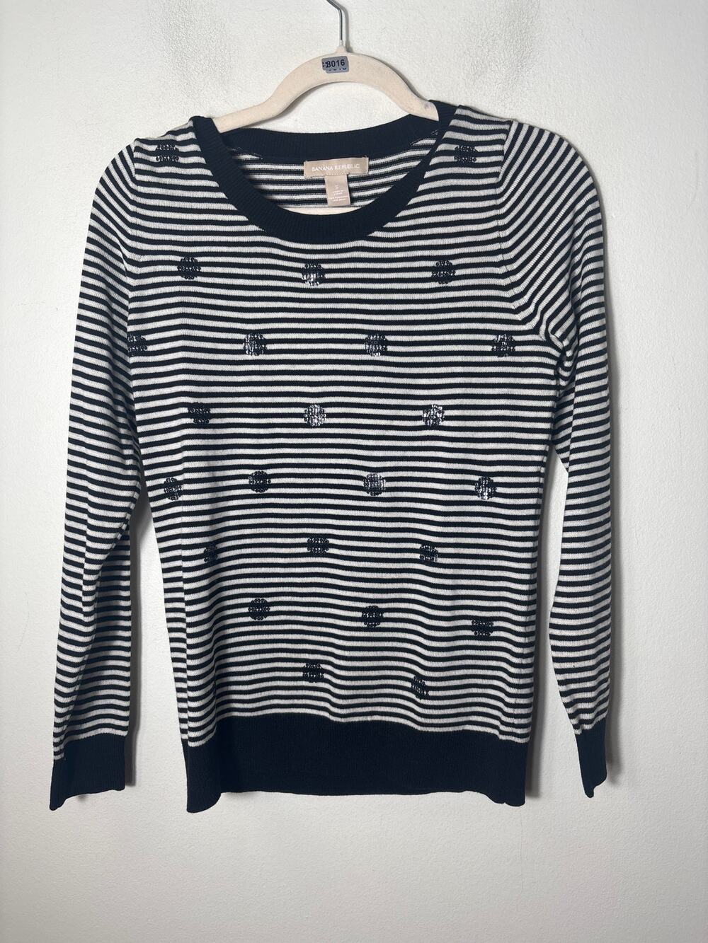 Banana Republic Black and White Stripe With Sequin Polka Dot Sweater Sz S